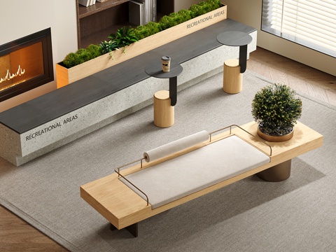  现代卡座 公共休闲长凳 景观卡座 庭院卡座 植物卡座3d模型 