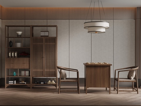  新中式棋牌室 娱乐桌3d模型 