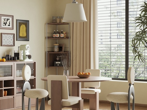  中古风餐厅 餐桌椅 餐边柜3d模型 