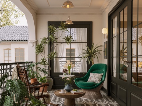 法式中古风别墅休闲阳台su模型