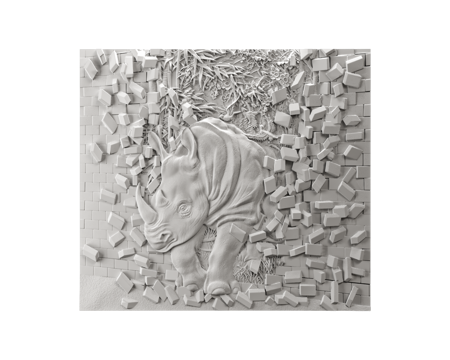  Kartell 犀牛浮雕装饰画3d模型 