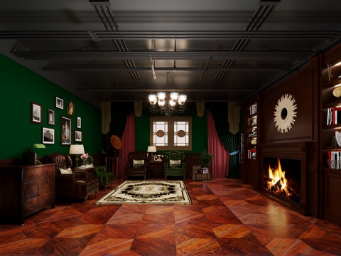  法式复古客厅3d模型 