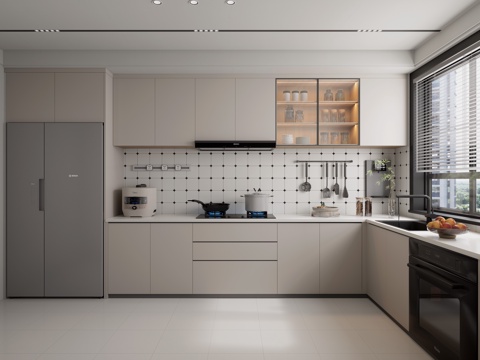 现代厨房封闭厨房橱柜厨具su模型