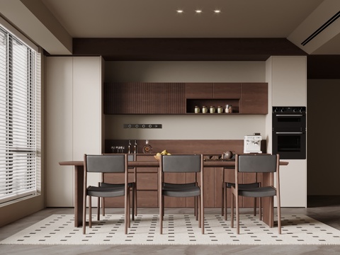  中古风餐厅 餐桌椅 酒柜3d模型 