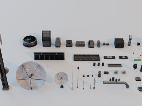 口岸自己楼顶配件组合 卫星 雷达 排风口 建筑楼房灯具su模型