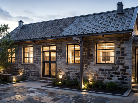 新中式乡村庭院民宿 斜顶su模型