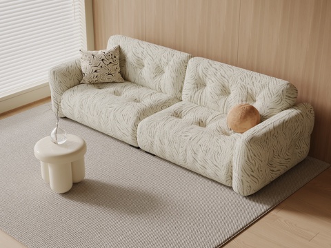 现代奶油风沙发 双人沙发su模型