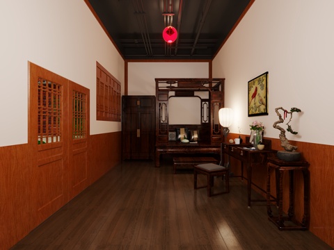  中式复古厢房中式复古卧室剧本杀3d模型 