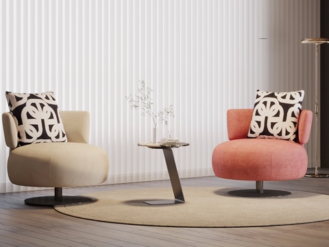 现代单人椅 边几su模型