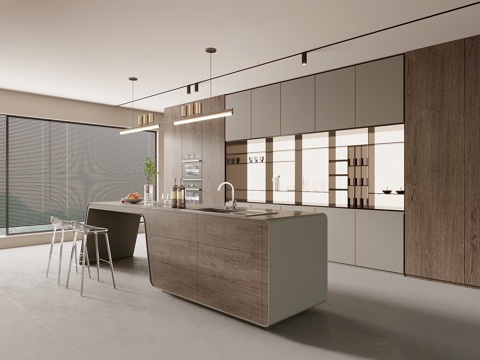 现代意式吧台 岛台su模型