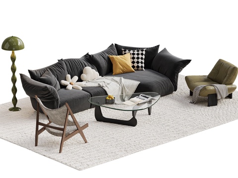 EDRA 现代法式花瓣沙发茶几组合 玻璃茶几 休闲椅 落地灯su模型