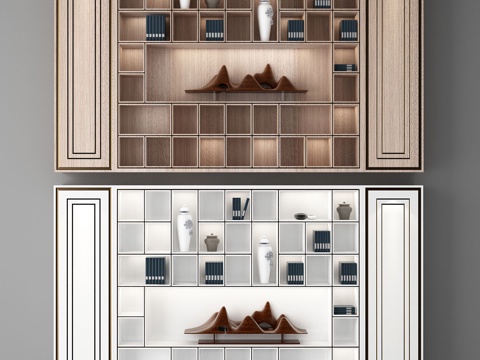  新中式置物架博古架组合3d模型 