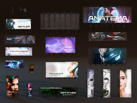 商业街道广告牌 赛博朋克广告牌 科幻街道广告牌 城市街道广告su模型