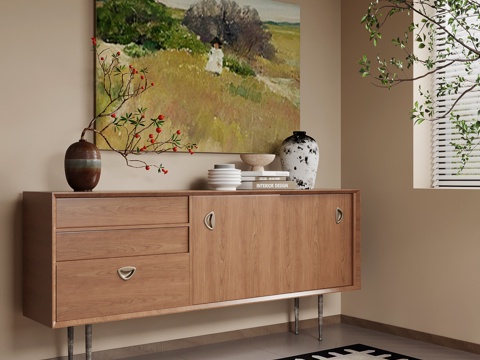 中古风玄关柜 端景柜 边柜su模型