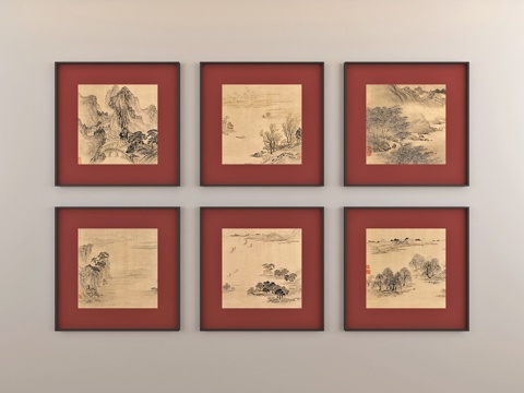 组合画 风景组合画 餐厅组合画 玄关组合画su模型