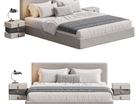  BOCA 现代双人床 床头柜 床品 床具 简约双人床3d模型 