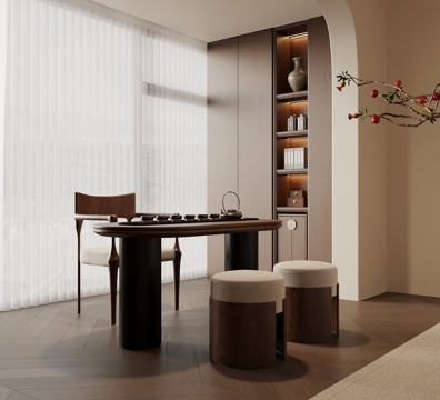 新中式茶桌椅 小茶台su模型