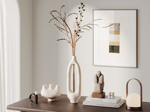 menu 现代中古风饰品摆件组合 花瓶 挂画 书籍 装饰品su模型