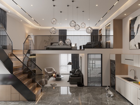  复式公寓客厅3d模型 