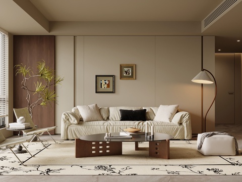 中古风客厅 沙发茶几组合su模型