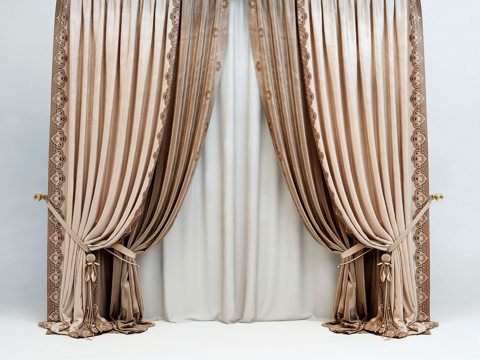 北欧窗帘 布艺窗帘 纱帘 客厅卧室窗帘su模型