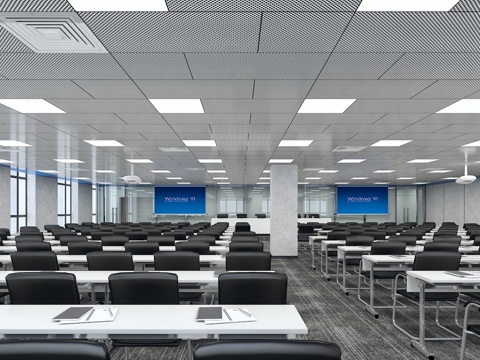  现代简约大会议室教室多功能会议室多媒体会议室冲孔板3d模型 