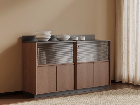 现代中古风餐边柜 储物柜su模型