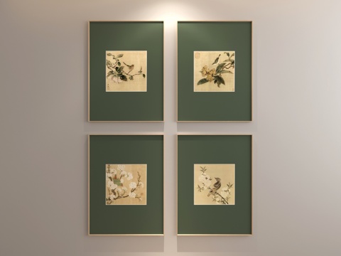 组合画 花鸟组合画 玄关组合画 民宿装饰画su模型