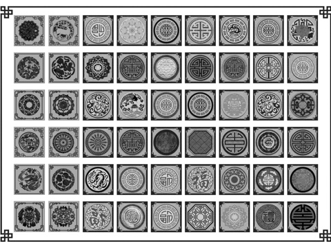 新中式地铺拼花 庭院铺装花纹 铺装铺地 圆形地面铺装地雕砖雕su模型