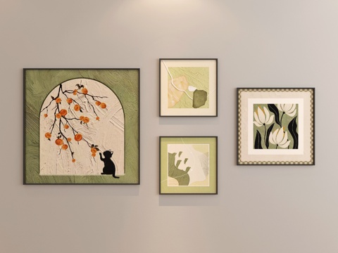 组合画 现代组合画 奶油风组合画su模型