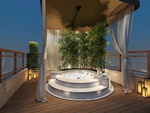  现代别墅露台泡池3d模型 