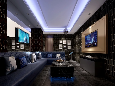  新古典ktv包厢 卡座 沙发 茶几 电视 电视柜 闪光球3d模型 