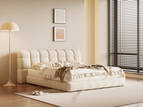 现代奶油风卧室 双人床 落地灯su模型