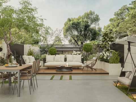  现代简约别墅花园庭院3d模型 