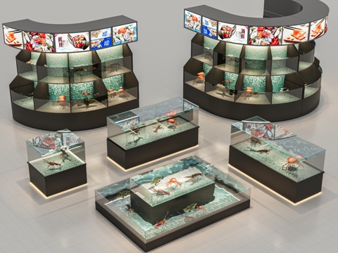 水族箱 水产品展架 鱼缸 水产海鲜区 菜市场超市水产su模型