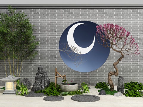  新中式园艺小品假山景观3d模型 