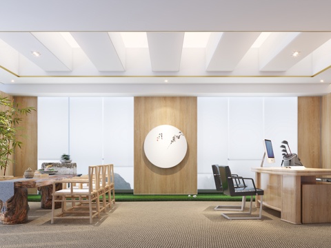  新中式董事长办公室3d模型 