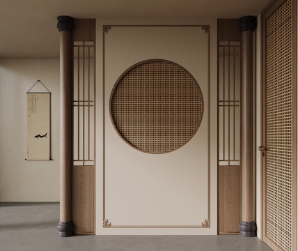 新中式玄关 入户装饰玄关su模型