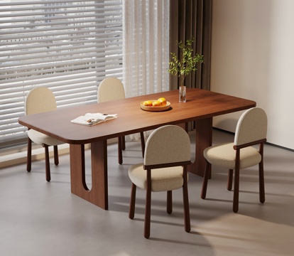 中古复古餐桌椅 长餐桌 实木餐桌椅su模型