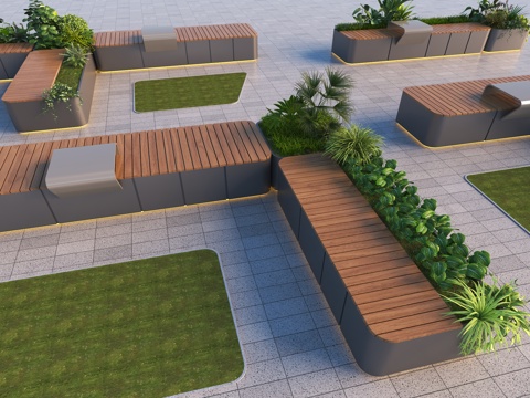 现代异形座凳花池 花坛座凳 组合座凳 异形座凳 仿石材座凳su模型