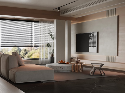 现代客厅 沙发茶几组合 电视背景墙su模型