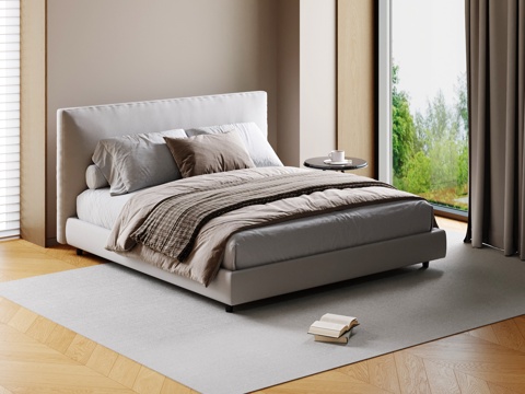 现代卧室 现代双人床su模型