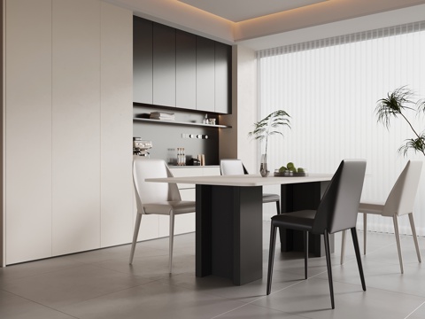 现代餐厅 餐桌椅 酒柜su模型