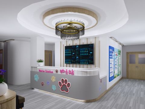 现代简约医院咨询台护士站su模型