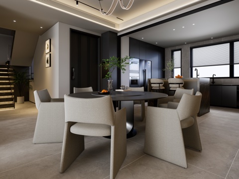 现代意式极简客餐厅su模型