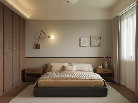 中古风卧室 床 床头柜 衣柜su模型