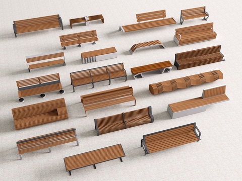 现代户外椅 景观椅 公园椅 长条凳su模型