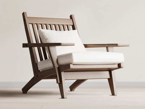 侘寂中古风休闲椅 扶手椅su模型