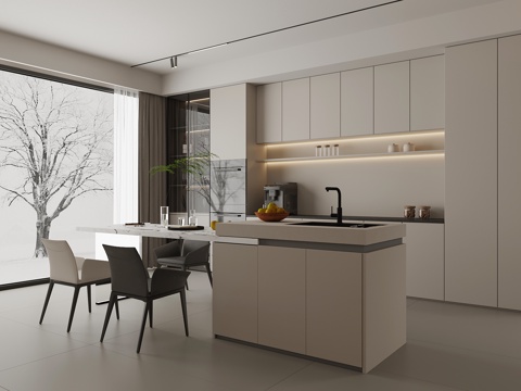 现代餐厅 酒柜 岛台餐桌椅su模型