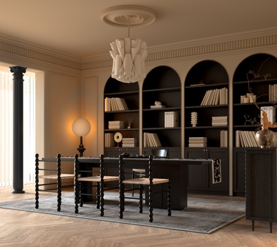 法式中古风书房su模型